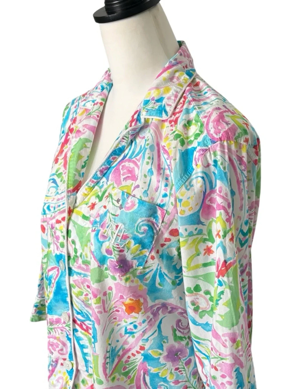 Ralph Lauren Black Label Rainbow Paisley Crop Pajama Set • PM Petite Medium - Picture 3 of 15